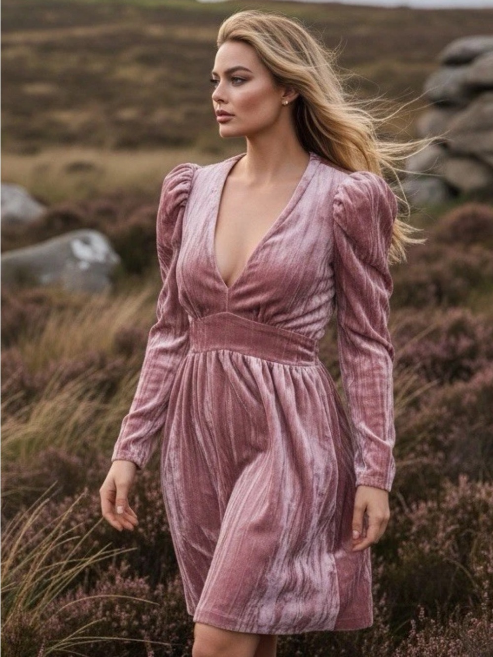 Rachel Parcell Blush Velvet Long Sleeve Dress